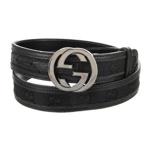 GUCCI Black Canvas Belt with Silver G Buckle- Women’s Size 85 / 34